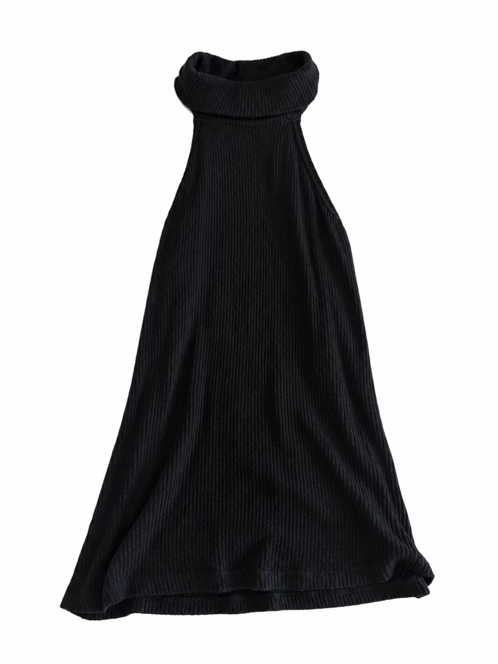 Michael Lauren Ribbed Sleeveless Turtleneck Mini Dress - Black